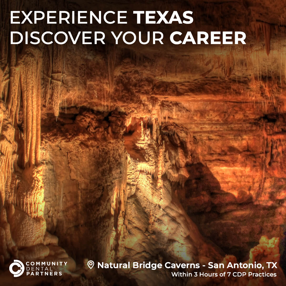 A photo of the Natural Bridge Caverns in San Antonio, Texas, located within 3 hours of 7 CDP practices!